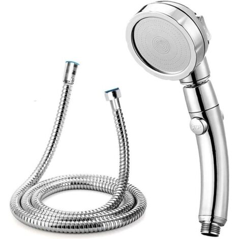 Pommeau de douche 2 m avec tuyau flexible, haute pression, 3 types de jets, anti calcaire, fonction d'arrêt, chromé et pratiqu (1/4)