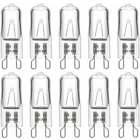 Ampoule halogène G9 40 W, 230 V, 480 lm, 2900 K, lumière blanc chaud, dimmable, capsule G9, pour lustres, éclairage paysager, appliques murales et éclairage de meubles (lot de 10)