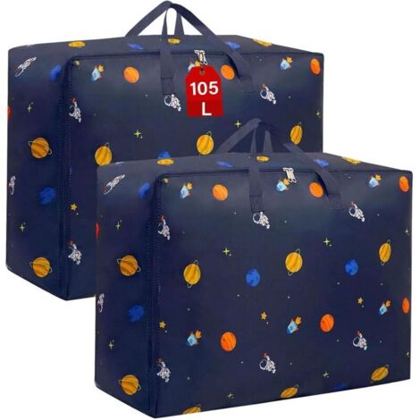 (105L) Grand Sac de Rangement 2Pièces, Housse Rangement Couette Vetement Sac Demenagement Sous Lit Penderies Organiseur Pliable épais avec Poignées pour Drap Vêtements Linge Literie Jouet