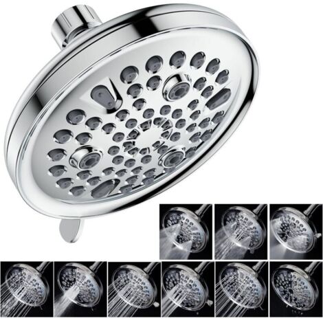 9 Modes Ronde Tete de Douche Pluie Haute Pression 13CM, Pommeau de Douche Fixes, Pommeau Douche Pluie Economie, Tête de Douche Anti Calcaire, Pommeau Universelle (1/4)