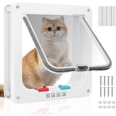 (L) Chatière pour Chats,Verrouillage à 4 Voies Chatière 25 × 23.5cm pour Chats et Petits Chiens de circonférence 65cm,Chatiere pour Chat Isolante (1/5)
