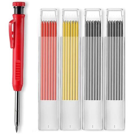 Crayon Chantier,Crayon Charpentier,Porte mine chantier,Crayon pica,1 Crayons Charpentier avec 24 mine crayon chantier convient pour dessins architecturaux et la menuiserie,outils dessin DIY (1/4)