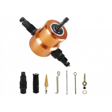 7 Pièces Grignoteuse Tole Electrique Metal Kit, Double Tête Coupe Tole pour Perceuse, Réglable à 360 Degrés Coupe Plaque de Perceuse Electrique (1/5)