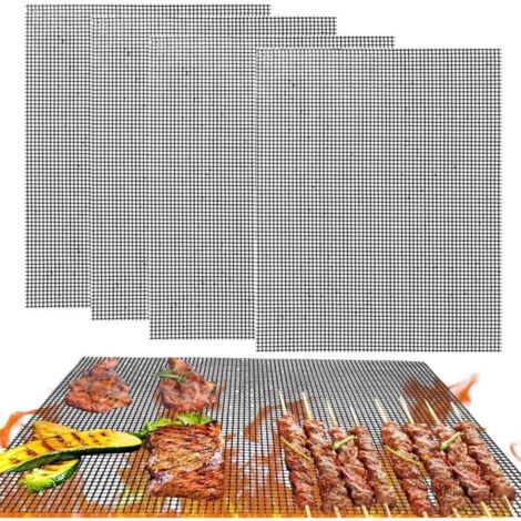 Lot de 4 Tapis Grille Barbecue (33 x 40 cm), antiadhésifs réutilisables en maille, résistants à la chaleur pour barbecue et cuisson au four (1/4)
