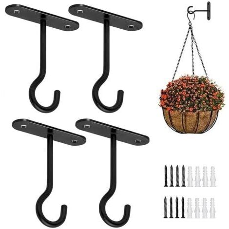 Lot de 4 supports muraux de 10 cm pour suspension de fleurs, support pour plantes suspendues, supports pour plantes suspendues, crochets muraux pour plantes domestiques (noir) (1/5)