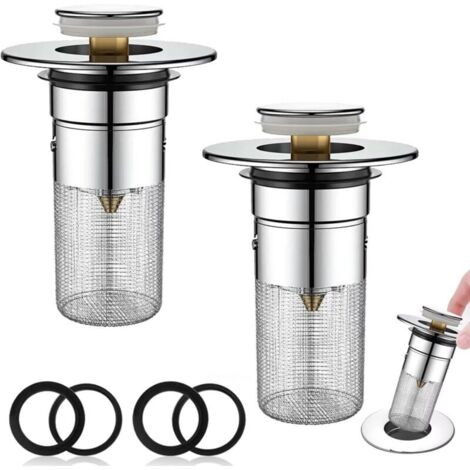 Lot de 2 Bouchons Lavabo avec Filtre Amovible 34 40mm Pop Up Bouchon Universel, Parfait pour Cuisine et Salle de Bain (1/4)