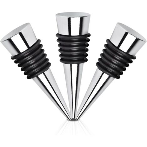 Bouchon pour Bouteille de Vin, Paquet de 3 Bouchon Vin Réutilisable en Métal, pour La Collection de Vin Rouge Champagne Bière Sceau (Argent) (1/4)