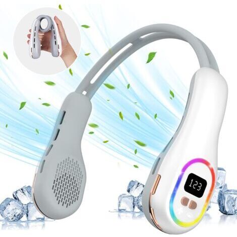 Ventilateur portable pour le cou avec éclairage d'ambiance RGB LED, Ventilateur USB pour le cou Ventilateur manuel 4000mAh Silencieux Mini Neck (1/5)