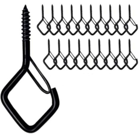 Lot de 20 crochets à visser en acier inoxydable avec sécurité, crochets muraux, crochets de plafond, crochets à vis noirs, peuvent être (1/4)