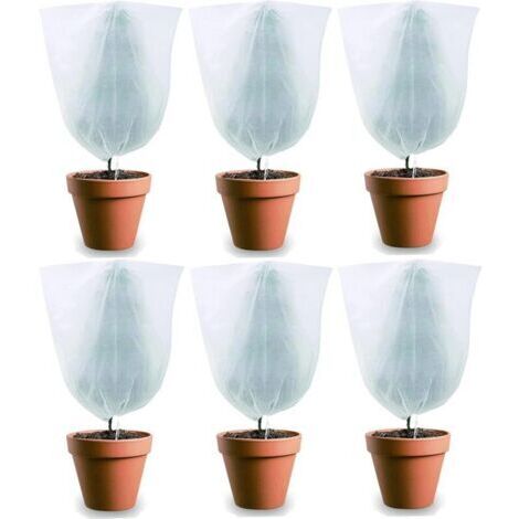 Blanc(60 x 80 cm)Lot de 6 Housse d'hivernage pour Plantes en Pot, Housse de Protection pour Plantes Plantes de Protection Contre Le Gel Hiver avec Cordon de Serrage pour Protection des Plantes (1/5)
