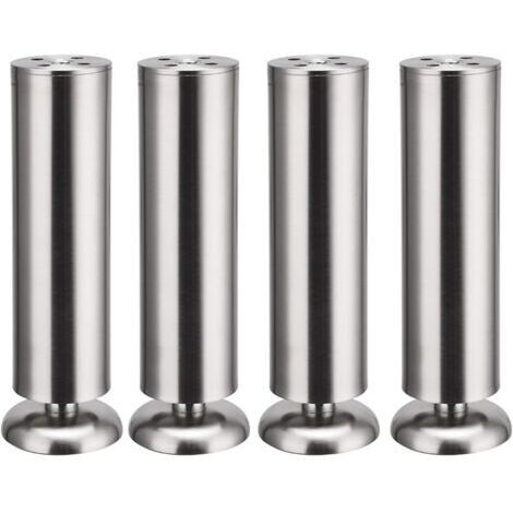 Lot de 4 pieds de meuble inox ronds avec tapis en caoutchouc, silencieux et sécurisé Pour armoire de cuisine et meubles modernes. (1/5)