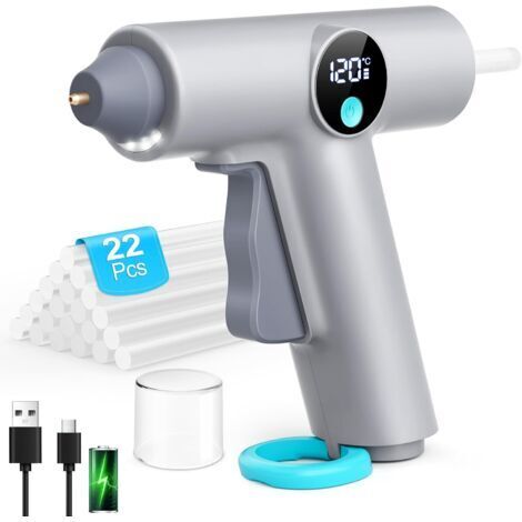 Pistolet à colle chaude sans fil, chauffage rapide avec 22 bâtons de colle chaude de 7 mm, chargement de type C pour cadeaux, école, bricolage, réparations à la maison et au bureau (1/5)