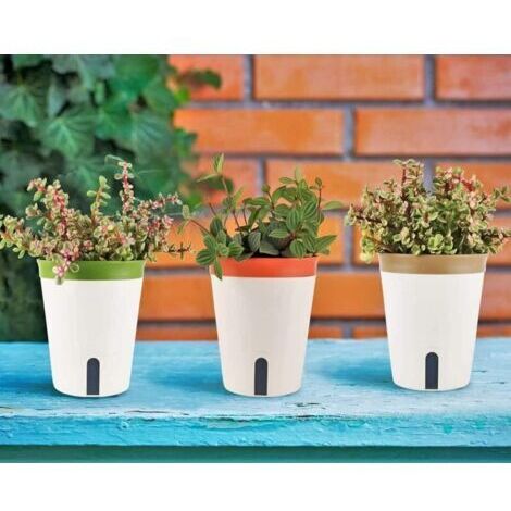 3 Pièces Pot de Fleurs à Arrosage Automatique, 14.5CM Rond Pot de Fleurs en Plastique avec Fenêtre de Niveau d'eau et Plateau Caché (1/5)