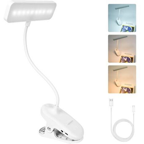 Lampe de Lecture Rechargeable LED 3 Couleurs, Luminosité Réglable, Protection des Yeux, Lampe Flexible