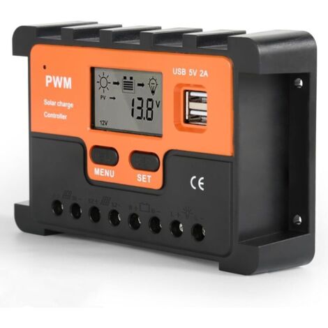 Régulateur Charge Solaire PWM 20A, 12V/24V, Double Sortie USB 5V, Pour Panneau Solaire (1/4)