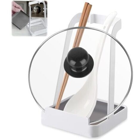 Couvercle de casserole et repose-cuillère - Support en métal pour couvercle de casserole, support de couvercle de casserole, support de cuillère multifonction pour couvercle de poêle (1/5)