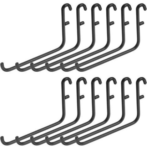 Lot de 12 crochets en métal pour panneau perforé, 9,4 x 6,1 cm, crochets de rangement en métal en forme de L, accessoires de suspension pour maison, garage, bureau, organiseur mural, noir (1/5)