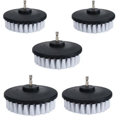 Lot de 5 brosses à récurer électriques à poils souples blancs de 10,2 cm pour nettoyer voiture, bateau, siège, tapis, tapisserie d'ameublement et porte de douche