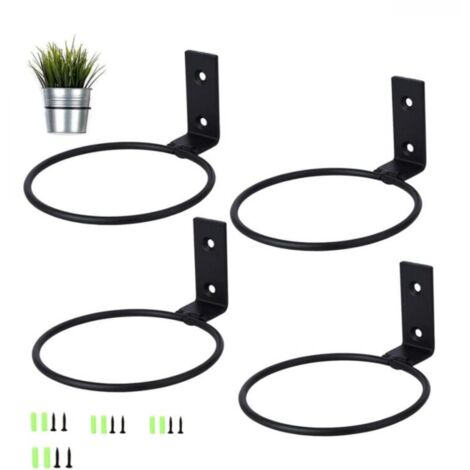 Lot de 4 supports muraux pour pot de fleurs, métal noir, idéal pour balcon, terrasse ou jardin (1/4)