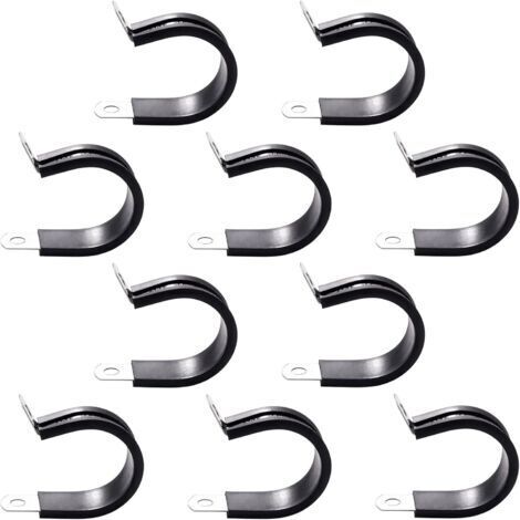 10 Pièces 28mm Caoutchouc Doublé P Clips, Colliers de Serrage en 304 Acier Inoxydable de Caoutchouc, P Clips Tuyau Pinces, pour Tuyau, Câble