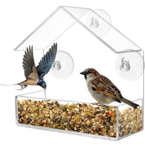 Mangeoire à Oiseaux pour extérieur, fenêtre avec ventouses puissantes, Transparent Bird Feeder Mangeoire à Oiseaux Sauvages pour Moineaux, Oiseaux Sauvages, 15 x 15 x 6cm