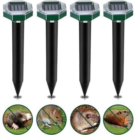 Répulsif Taupe Solaire à Ultrason, Lot de 4, Anti Taupes Imperméables pour Jardin, Protection Contre les Campagnols (1/5)