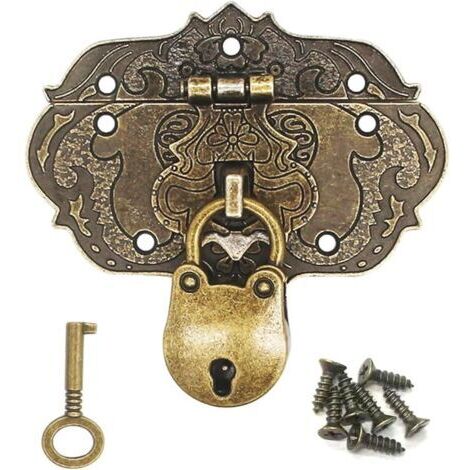 76 x 57 mm Loquet Serrure Vintage Antique Moraillon Fermoirs en Fer Bronze Antique Verrous pour Décoratifs Cabinet Armoire Boîte à Bijoux Boîte Cadeau Caisses Coulissantes Vis et clé incluses (1/5)