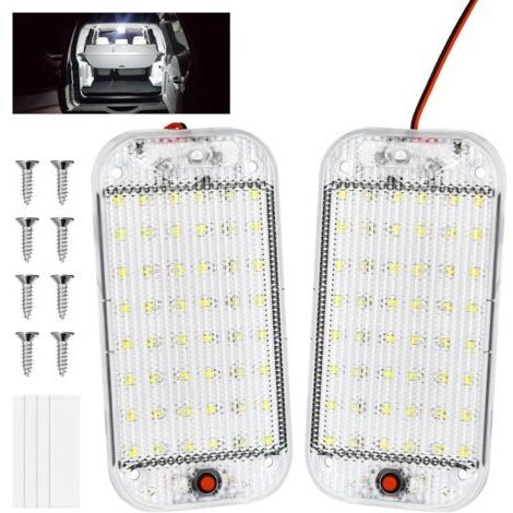 Barre de Lumière Intérieure à LED, 2PCS 48LED 12V Barre Lumineuse Intérieure 10W, avec Interrupteur on/Off, 800LM Blanche Barre de Bande Lampe pour Voiture/Camion/Camping-Car/Bateau/Van (1/5)