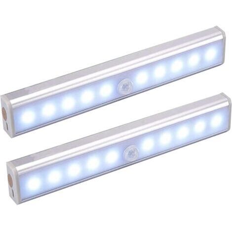 Lampe Detecteur De Mouvement Interieur, Lot De 2 Lampe 10 LED Sans Fil, Lampe Rechargeable USB Détecteurs De Mouvement Avec Magnétisme, Pour Armoires