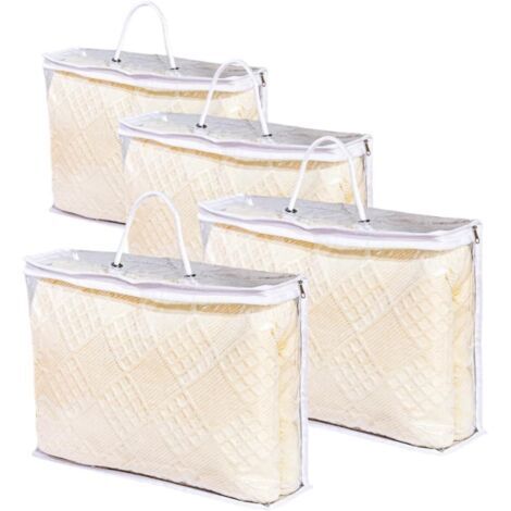 Lot de 4 sacs de rangement transparents à fermeture éclair avec poignée renforcée pour vêtements, couvertures, couettes (1/5)