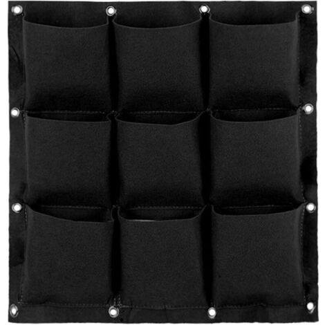 Sac de plante mural sac de plantation suspendu sac de culture de plantes jardinière murale verticale intérieur extérieur fleur 9 poches (noir) (1/4)