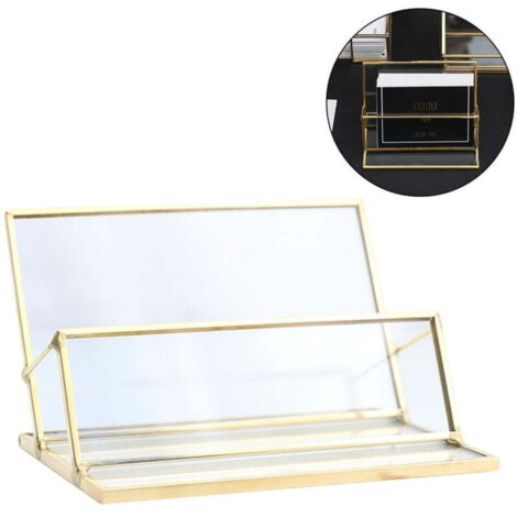 Porte-cartes de visite de bureau fait à la main Porte-cartes de visite Bureau en métal Laiton Porte-cartes de visite en verre