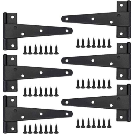 Charniere Porte Lourde 6pcs, Charniere Porte 6 Pouces, Charnière en T Noires, Charniere Plate Inox Charnières de Portes en Fer (1/4)