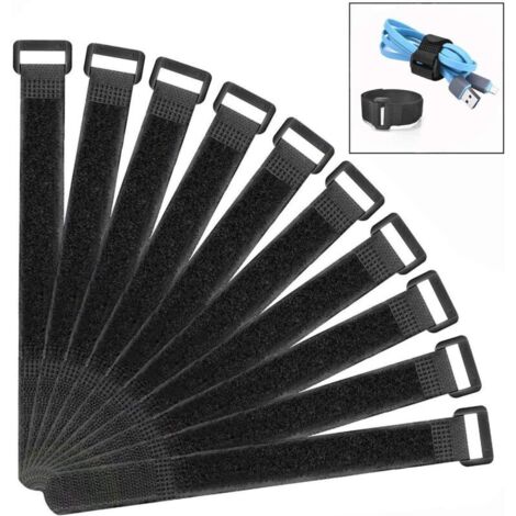 Lot de 10 pièce Attaches de Câbles Scratch, 2.5×30 cm Serres-Câbles Réutilisables, Attache Câble en Nylon Réglable