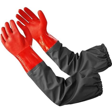 Gants d'étang à bras complets, gants imperméables extra longs doublés en coton pour nettoyage d'étang, entretien/industrie (1/4)