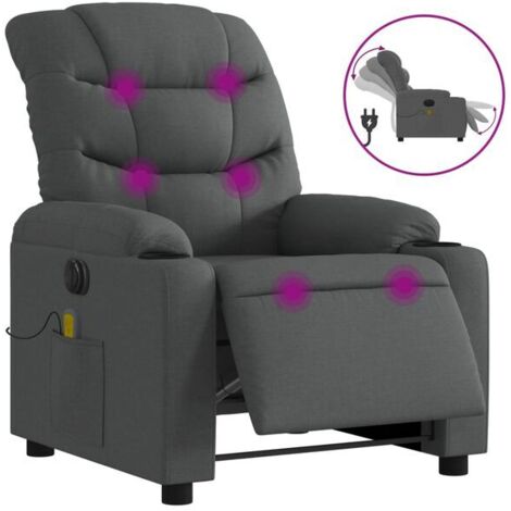 Chaise-longue électrique de massage en tissu gris foncé – Réglable en hauteur, fonction chauffage dorsale, inclinaison 0-180°, design ergonomique pour relaxation profonde