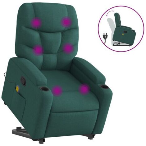 Fauteuil de massage inclinable en tissu vert foncé