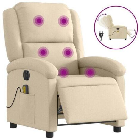 Chaise électrique de massage réclinable en tissu beige – Siège ergonomique avec fonction chauffage, vibration et réglage de l’inclinaison pour détente complète