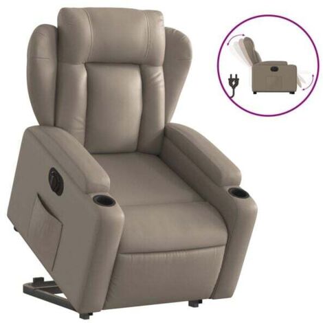 Chaise électrique inclinable en cuir synthétique couleur cappuccino – Réglage assis/étendu, appui-tête et repose-pieds réglables, confort maximal pour seniors (1/5)