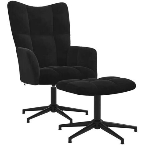 Chaise relaxante en velours noir avec repose-pieds réglable – Fauteuil inclinable confortable pour salon, bureau ou chambre – Design élégant et ergonomique (1/5)