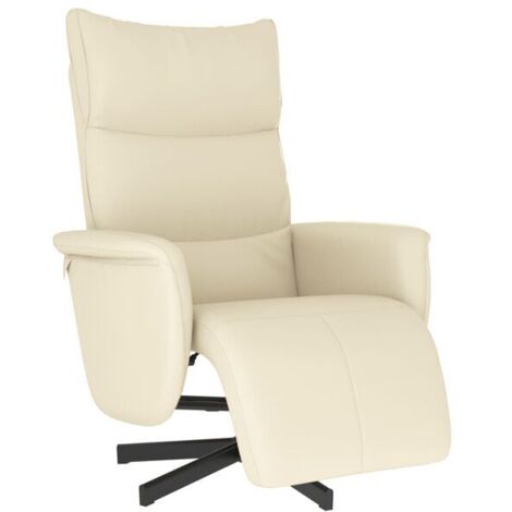 Chaise longue relax avec repose-pieds intégré – Fauteuil inclinable en simili-cuir beige, design ergonomique et confort maximal pour salon ou chambre