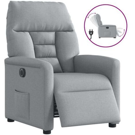 Chaise longue électrique réglable en tissu gris clair – Lit d’appoint avec dossier inclinable, repose-pieds et fonction de massage, idéale pour salon ou chambre (1/5)