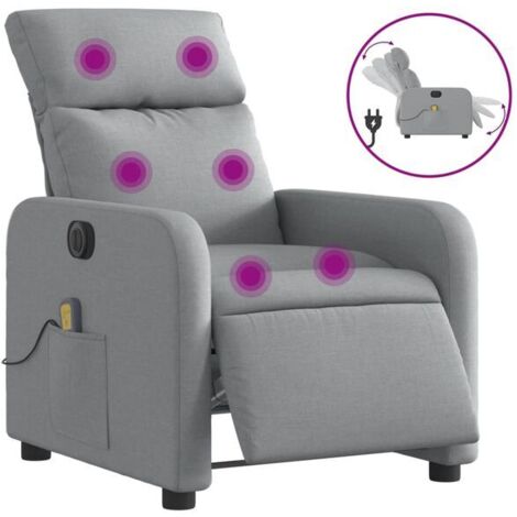 Chaise électrique ergonomique en tissu gris clair avec fonction de massage lombaire et chauffage, réglable en hauteur et inclinaison – idéale pour bureau, domicile et seniors (1/5)