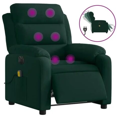 Chaise électrique de massage ergonomique en velours vert foncé – Réglage inclinaison, chauffage dorsale et vibration – Pour salon ou bureau (1/5)