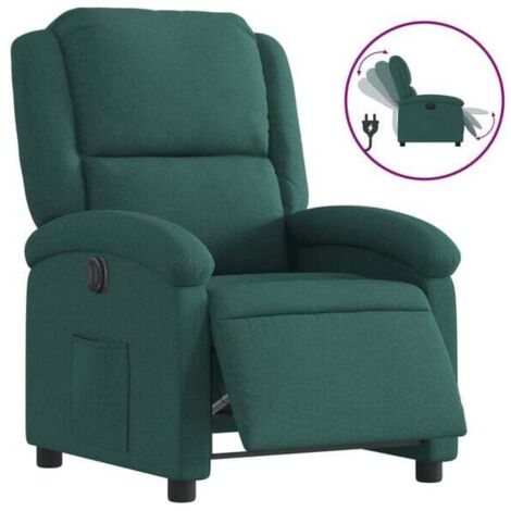 Chaise longue électrique réglable en tissu, dossier inclinable et repose-pieds extensible, couleur vert foncé – Confort ergonomique pour salon ou chambre