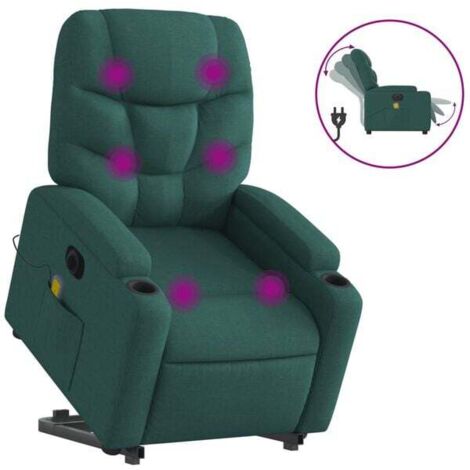 Fauteuil massant électrique réglable en hauteur avec revêtement en tissu, fonction chauffage dorsale, 3 modes de massage et 8 points de pression – Vert foncé (1/5)