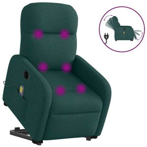 Chaise de massage électrique réglable en inclinaison – Siège massant ergonomique en tissu vert foncé avec fonctions chauffage, vibration et programmes prédéfinis