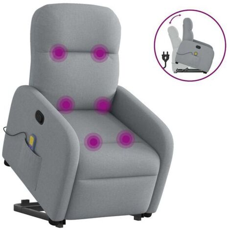 Chaise longue en tissu gris clair avec fonction de massage intégrée – Siège relax ergonomique pour salon ou bureau, réglable en inclinaison, confort maximal (1/5)