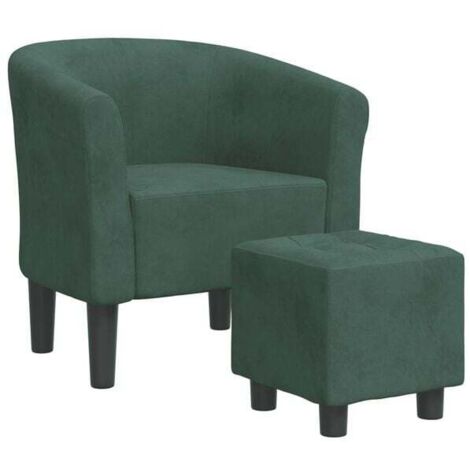 Chaise capitonnée en velours vert foncé avec repose-pieds intégré – Fauteuil lounge élégant et confortable pour salon, bureau ou chambre
