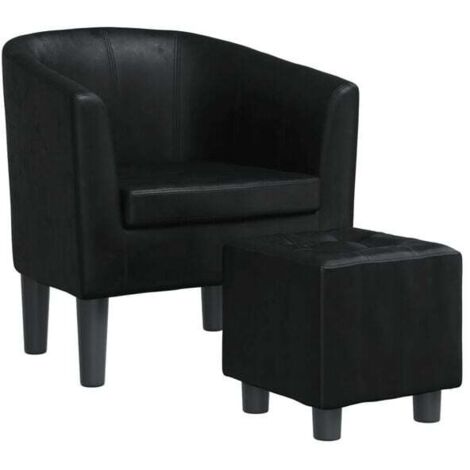 Fauteuil avec repose-pieds, similicuir noir